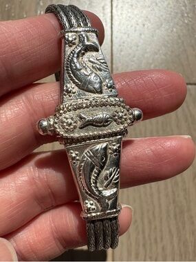 Silver Tone South Indian Fish Motif Cuff Bracelet 1970s-80s